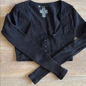 FP Movement Black Ribbed Long Sleeve crop top